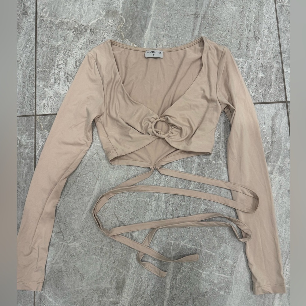 Elegant Beige Long Sleeve Wrap Top